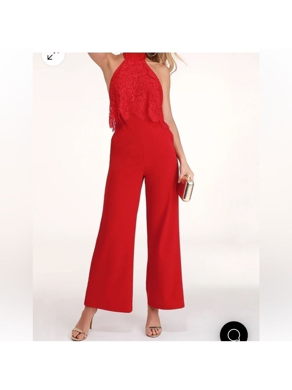 Lulus Bethanie Red Lace Halter Jumpsuit Size XS